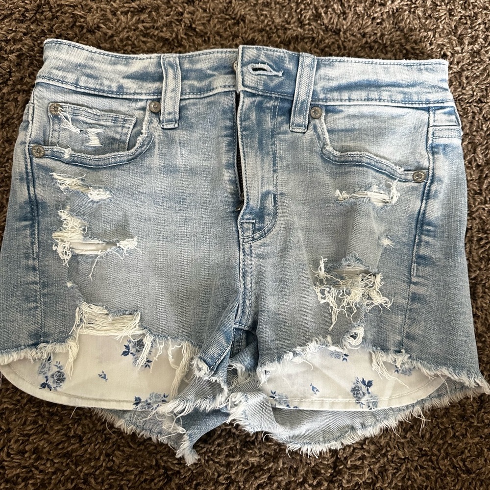 American Eagle Outfitters Blue Distressed Jean Shorts